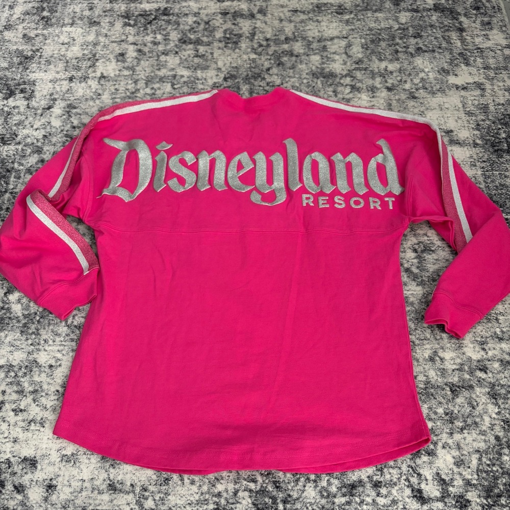 Disney Disneyland Spirit Jersey Womens Small Hot Pink Glitter Silver Shirt Top